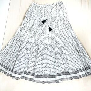 Faith Of Zoe Skirt Women‎ L White Floral Maxi Long Cotton Elastic Waist Lined